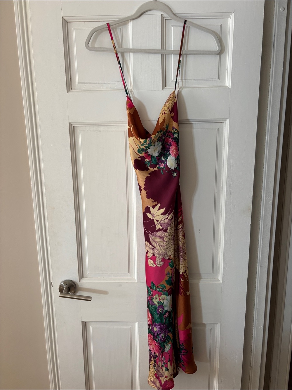 Aakaa Floral Maxi Slip Dress in Burgundy, Mustard & Pink